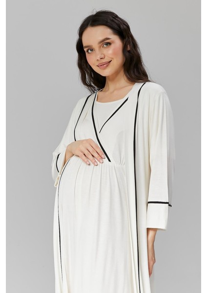 Pamuklu Biyeli Kruvaze Yaka Emzirmeye Hastane ve Günlük Kullanıma Uygun Gecelik Sabahlık Takımı fiyatları