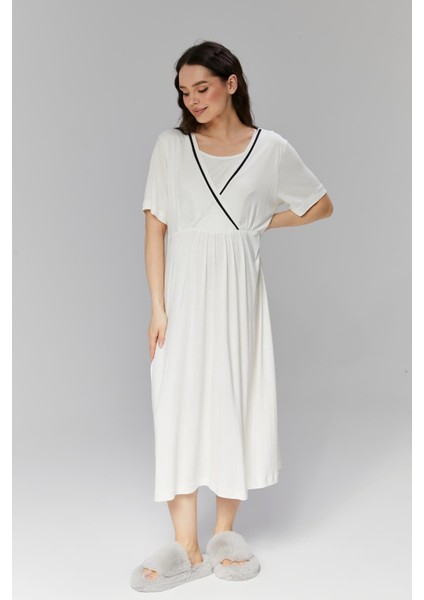 Pamuklu Biyeli Kruvaze Yaka Emzirmeye Hastane ve Günlük Kullanıma Uygun Gecelik Sabahlık Takımı modelleri