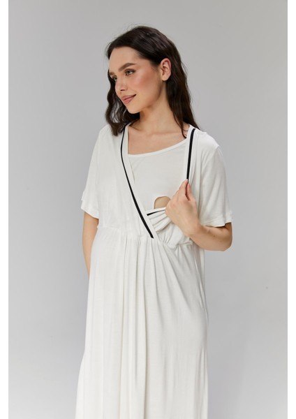 Pamuklu Biyeli Kruvaze Yaka Emzirmeye Hastane ve Günlük Kullanıma Uygun Gecelik Sabahlık Takımı fırsatları