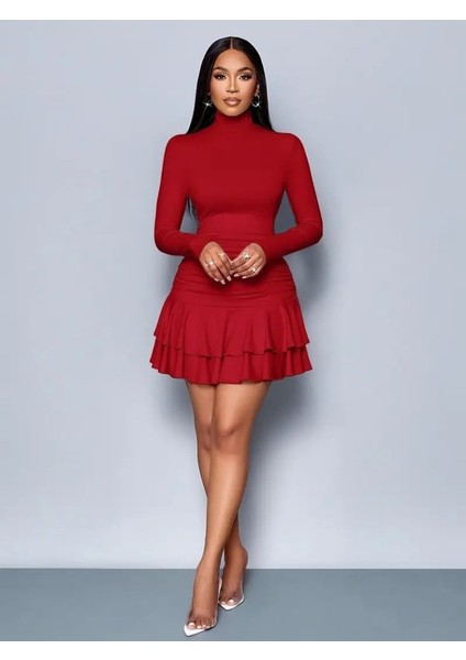 Kadın Uzun Kollu Balıkçı Yaka Mini Fırfırlı Sandy Elbise fiyatları