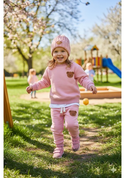 Teddy 3'lü Erkek Kız Çocuk Eşofman Bere Seti