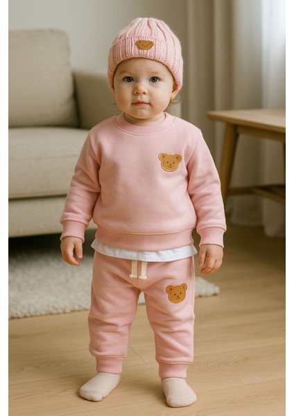 Teddy 3'lü Erkek Kız Çocuk Eşofman Bere Seti modelleri