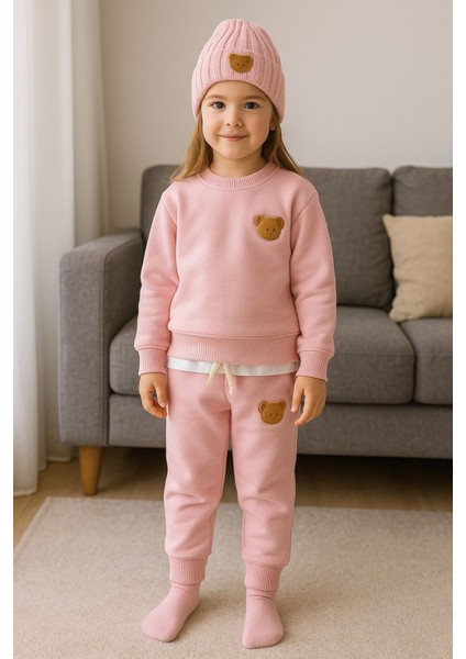 Teddy 3'lü Erkek Kız Çocuk Eşofman Bere Seti fırsatları