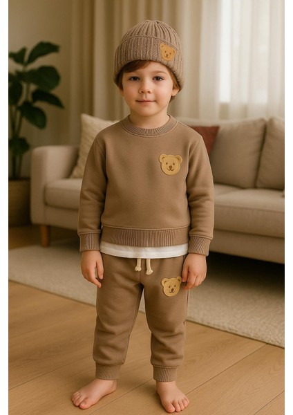 Teddy 3'lü Erkek Kız Çocuk Eşofman Bere Seti modelleri