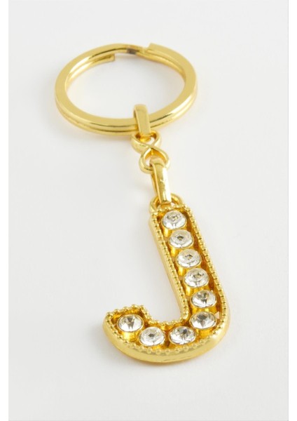 Ds-Derin Sarı Renkli Taşlı Harf Anahtarlık-J