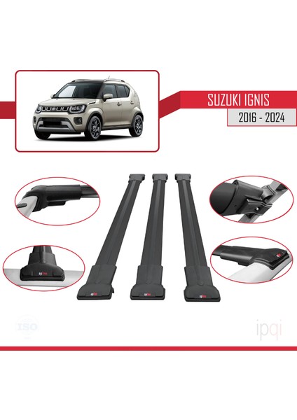 Suzuki Ignis 2016-2024 Arası ile Uyumlu Fly Model Ara Atkı Tavan Barı Siyah 3 Adet fırsatları