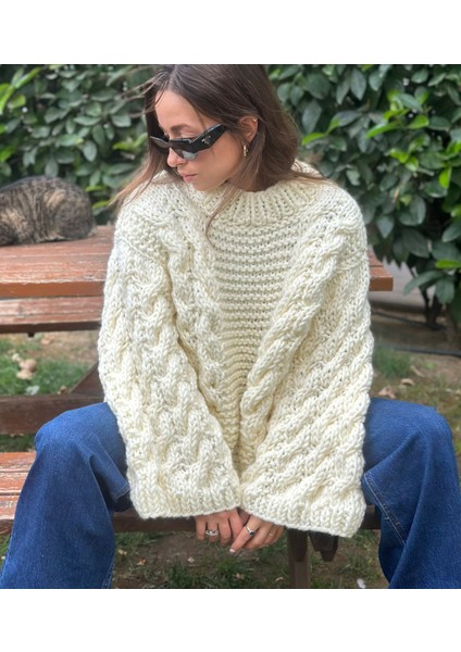 Kadın Oversize Kazak Örgü Beyaz Cardigan Salaş Kalın Üst fiyatları