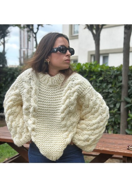 Kadın Oversize Kazak Örgü Beyaz Cardigan Salaş Kalın Üst fırsatları
