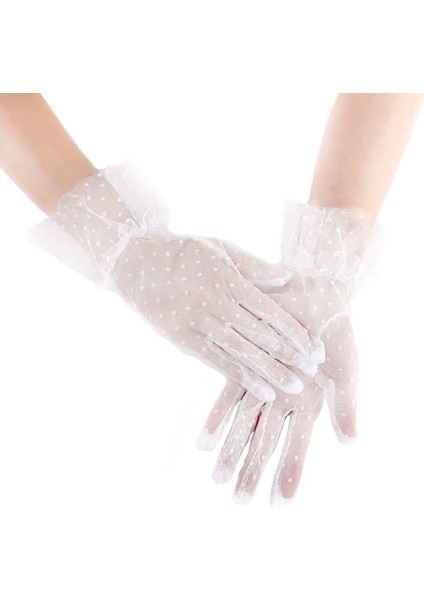 Kısa Boy Güpürlü Beyaz Puantiyeli Tül Eldiven Beyaz Renk fiyatları