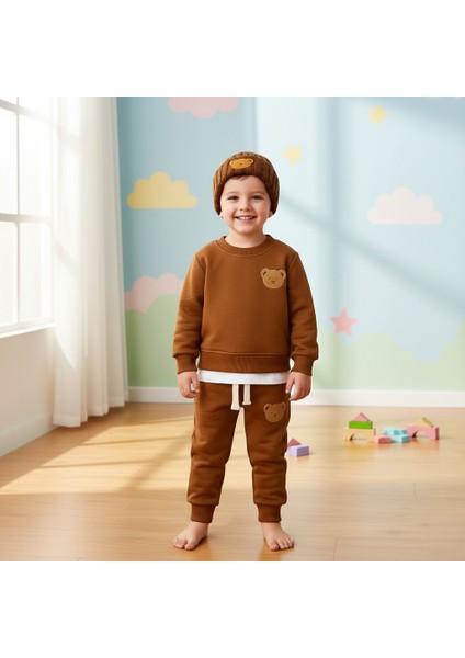 Teddy 3'lü Erkek Kız Çocuk Eşofman Bere Seti