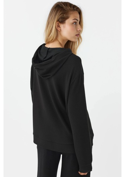 Kadın Modal Touch Fermuarlı Kapşonlu Sweatshirt Siyah fiyatları