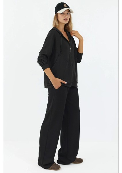 Kadın Modal Touch Fermuarlı Kapşonlu Sweatshirt Siyah modelleri