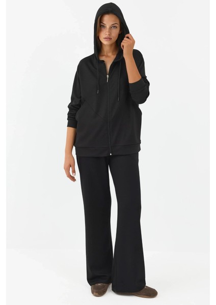Kadın Modal Touch Fermuarlı Kapşonlu Sweatshirt Siyah indirimleri