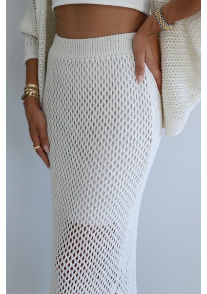 Kadın Örgü Dokulu Yırtmaçlı Midi Etek – Hafif & Yazlık Stil fiyatları