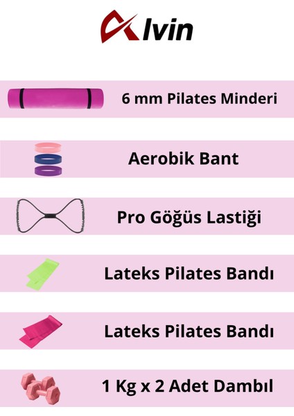 10 Parçalı Tam Donanımlı Pilates Seti–6 mm Pilates Minderi, Dambıl,aerobik Lateks Bant,göğüs Lastiği fiyatları