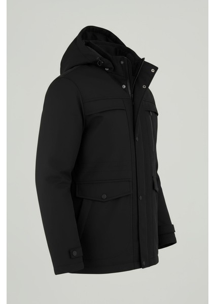 Erkek Siyah Pamuk Polyester Karışımlı Kürklü Çıkartılabilir Kapüşonlu Mont&kaban fiyatları