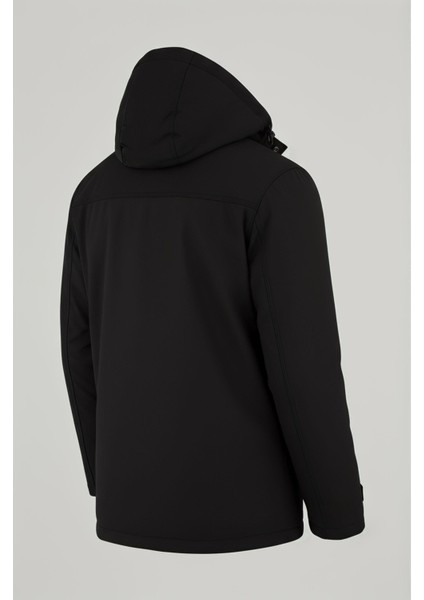 Erkek Siyah Pamuk Polyester Karışımlı Kürklü Çıkartılabilir Kapüşonlu Mont&kaban fırsatları