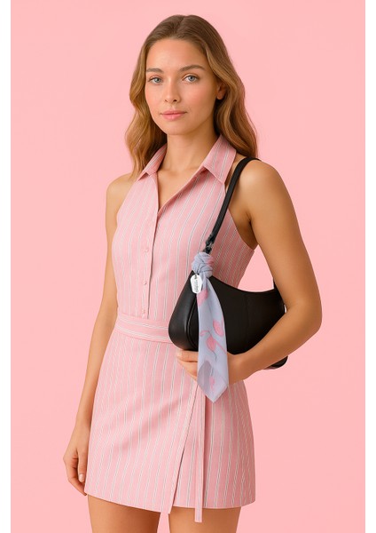 Hakiki Deri Kadın Fularlı Cüzdanlı Fermuarlı Gondol El ve Omuz Çantası