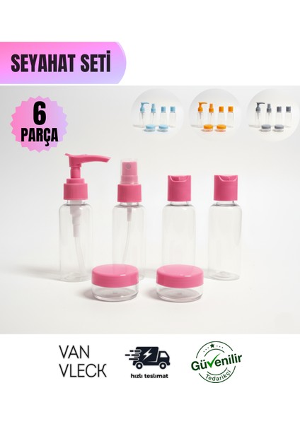 5 Parça Seyahat Seti – Fermuarlı Çanta, Sprey Şişe, Sabunluk, Şampuanlık ve Krem Kutuları