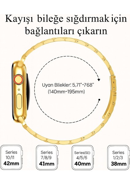 Apple Watch 11-10 42MM 9 8 7 41MM 6 5 4 Se 40MM 38MM Uyumlu 5 Parçalı Bakla Çelik Kordon modelleri