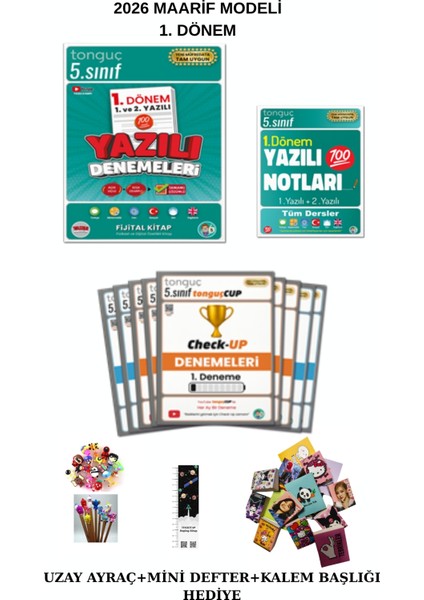 Tonguç 5. Sınıf 1. Dönen Yazılı Notları ve Yazılı Denemeleri 1 ve 2. Yazılı + Check Up Deneme 2026(UZAY A.+ Kalemb.+Mini D)
