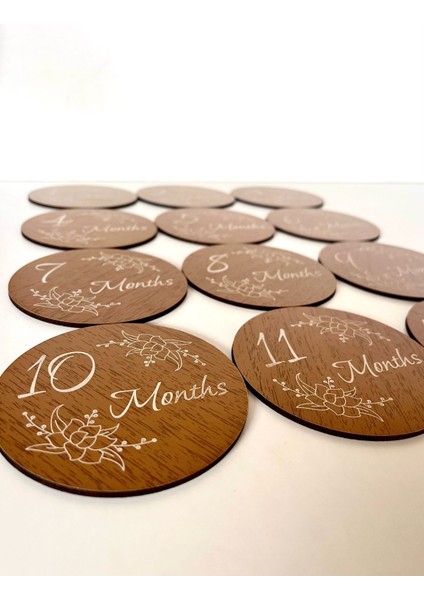 12 Aylık Ingilizce Plak Seti Ahşap Bebek Fotoğraf Kartları Seti Lazer Kesim