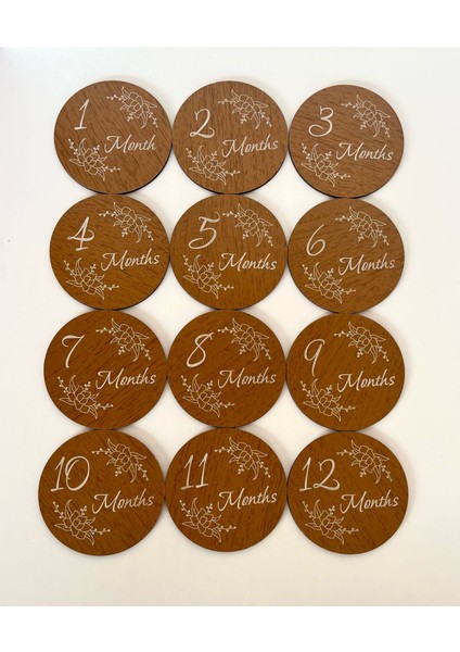 12 Aylık Ingilizce Plak Seti Ahşap Bebek Fotoğraf Kartları Seti Lazer Kesim modelleri