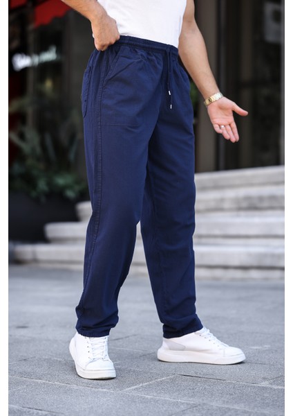 Haki Renk Erkek Yazlık Keten Karışımı Relaxed Pantolon modelleri