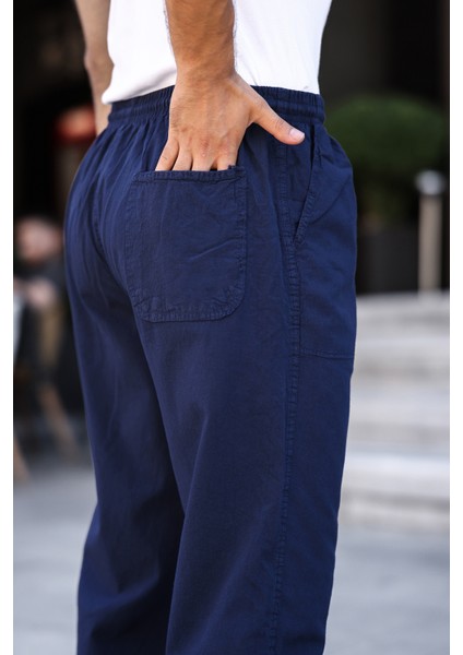 Haki Renk Erkek Yazlık Keten Karışımı Relaxed Pantolon fırsatları