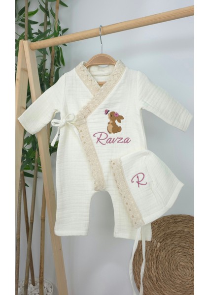 Müslin Yeni Doğan 4katlı Organik %100PAMUK Kişiye Özgü Nakışlı Hastane Çıkış Seti (Tavşan Model-5) fiyatları