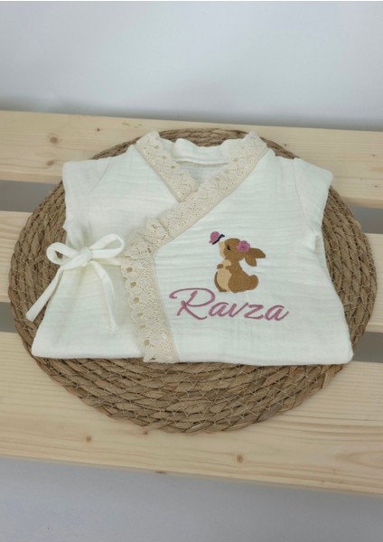 Müslin Yeni Doğan 4katlı Organik %100PAMUK Kişiye Özgü Nakışlı Hastane Çıkış Seti (Tavşan Model-5) fırsatları
