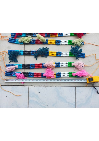 3 Sıra Boncuklu Püsküllü Renkli Tasma 1 Adet Yular 3.5X57 cm Boncuk Uzunluğu fiyatları
