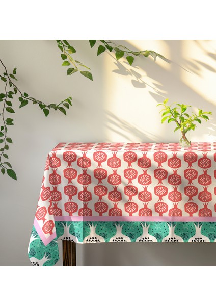 Bereket Narları Desenli Kırmızı Beyaz Yeşil Renkli,Dertsiz Masa Örtüsü