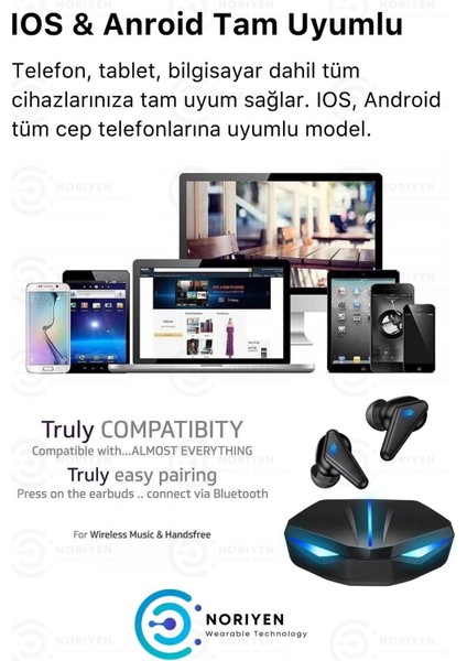 K55 Tws Pro Oyuncu Kulaklığı 3D Stereo Ses Extra Bass Işıklı Mikrofonlu Bluetooth Kablosuz Kulaklık