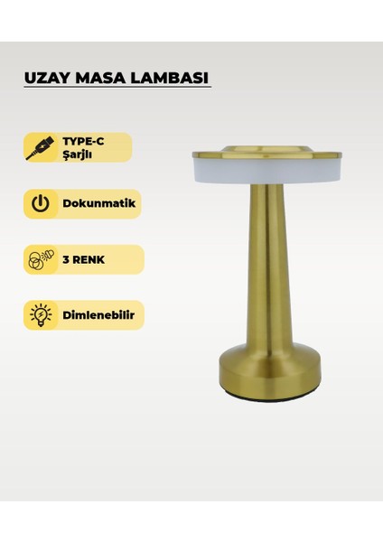 Gold Uzay Masa Lambası - Dokunmatik - 3 Renk Işık