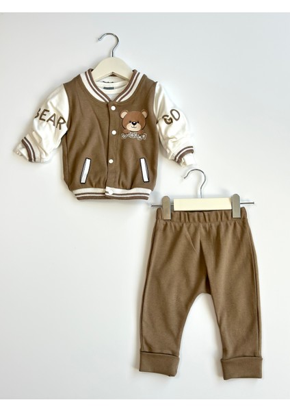 Ayıcık Desenli 3'lü Erkek Bebek Kolej Takım Seti