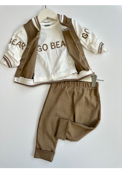 Ayıcık Desenli 3'lü Erkek Bebek Kolej Takım Seti fiyatları