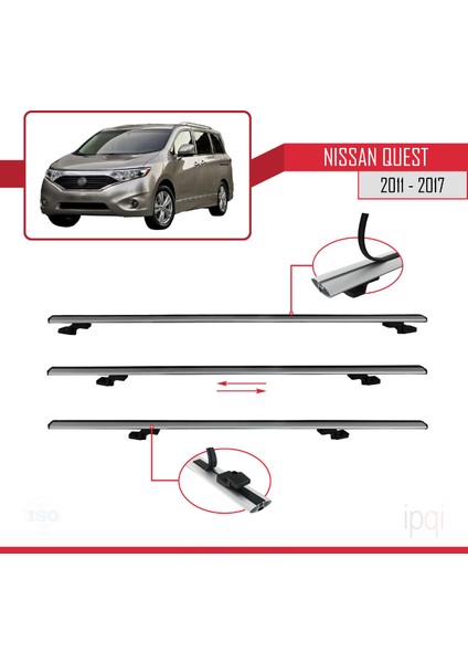 Nissan Quest 2011-2017 Arası ile Uyumlu Basıc Model Ara Atkı Tavan Barı Gri 2 Adet indirimleri