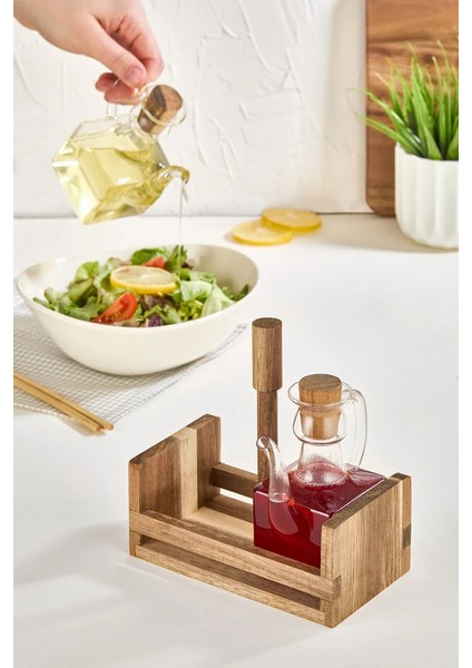 Akasya Ahşap Standlı Cam 2'li Yağdanlık & Sirkelik Seti modelleri