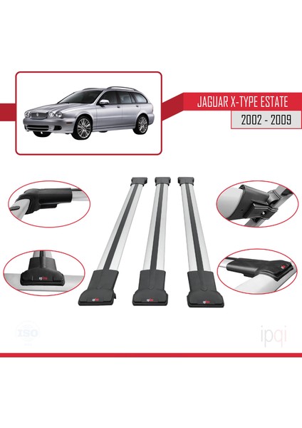 Jaguar X-Type Estate 2002-2009 Arası ile Uyumlu Fly Model Ara Atkı Tavan Barı Gri 3 Adet fırsatları
