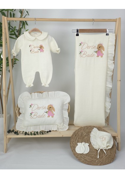 Müslin Yeni Doğan 4katlı Organik %100PAMUK Kişiye Özgü Nakışlı Hastane Çıkış Seti(Tavşan Model-3) fiyatları