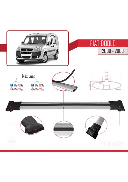 Fiat Doblo 2000-2009 Arası ile Uyumlu Fly Model Ara Atkı Tavan Barı Gri 2 Adet fırsatları