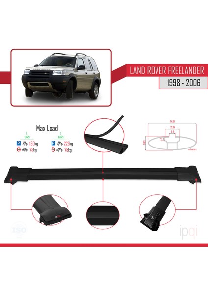 Land Rover Freelander (L314) 1998-2006 Arası ile Uyumlu Fly Model Ara Atkı Tavan Barı Siyah 2 Adet fırsatları