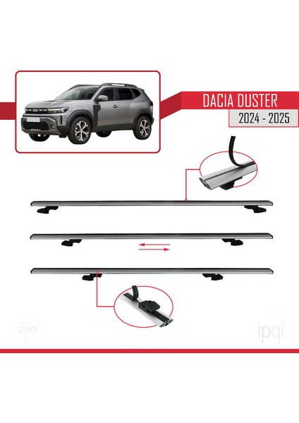 Dacia Duster 3 (P1310) 2024 ve Sonrası ile Uyumlu Basıc Model Ara Atkı Tavan Barı Gri 2 Adet indirimleri