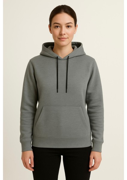 Kadın Gri Kapüşonlu SWEATSHIRT-W1108-K