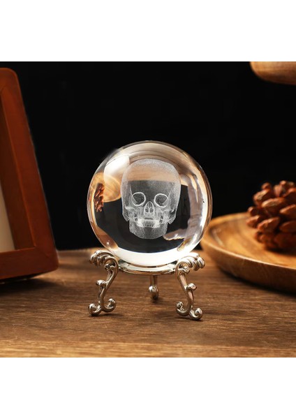 Dekoratif Metal Ayaklı Kurukafa Temalı Kristal Cam Küre 6cm