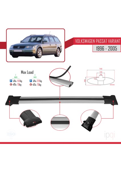 Vw Passat B5 Variant 1996-2005 Arası ile Uyumlu Fly Model Ara Atkı Tavan Barı Gri 2 Adet fırsatları