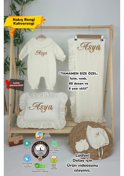 Müslin Yeni Doğan 4katlı Organik %100PAMUK Kişiye Özgü Nakışlı Hastane Çıkış Seti(Papatya Model-4)