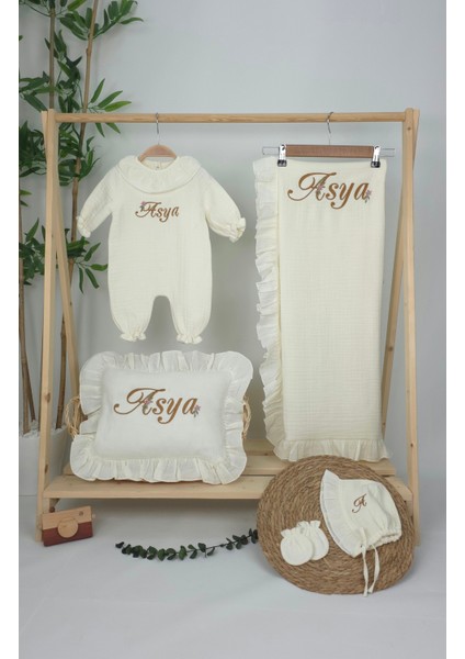 Müslin Yeni Doğan 4katlı Organik %100PAMUK Kişiye Özgü Nakışlı Hastane Çıkış Seti(Papatya Model-4) fiyatları