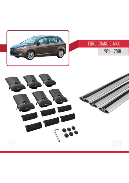 Ford Grand C-Max (C344) 2011-2019 Arası ile Uyumlu Fly Model Ara Atkı Tavan Barı Gri 3 Adet indirimleri